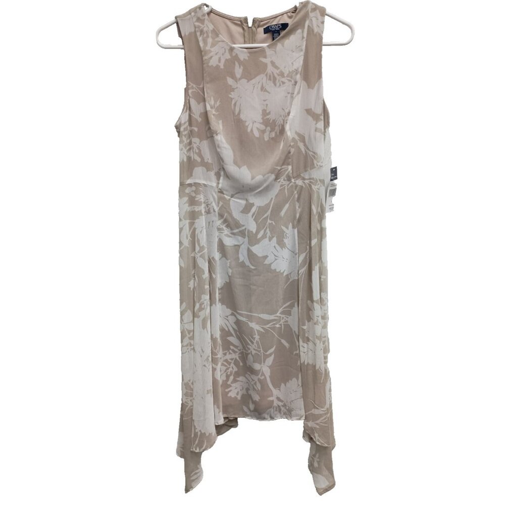 Chaps Womens Dress Size 4 Khaki White Floral Asymmetric Sleeveless Fairy Cottage